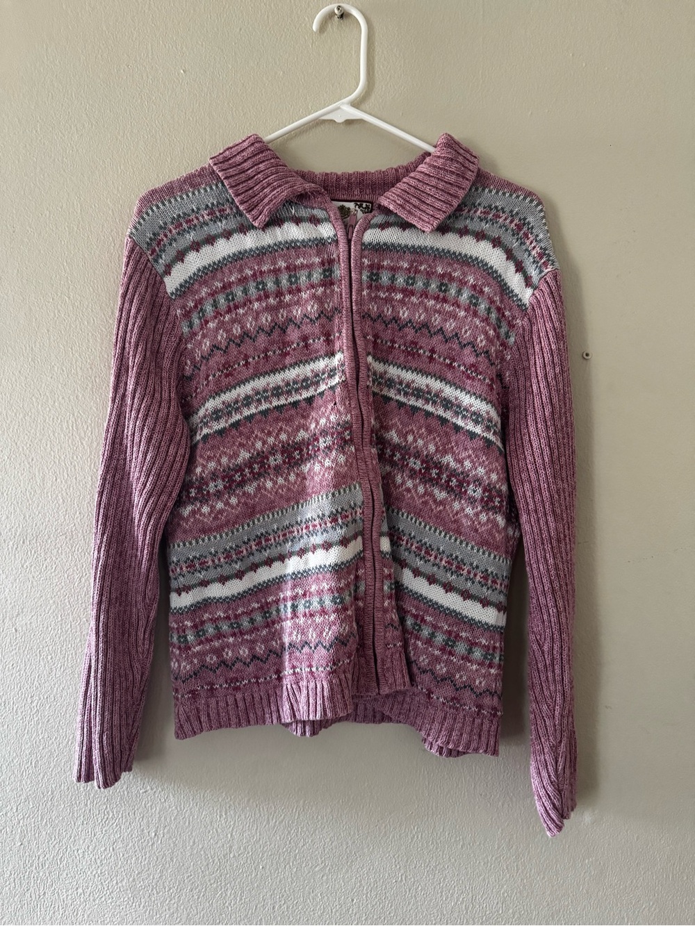Tiara Mauve Patterned Zip-Up Cardigan Sweater